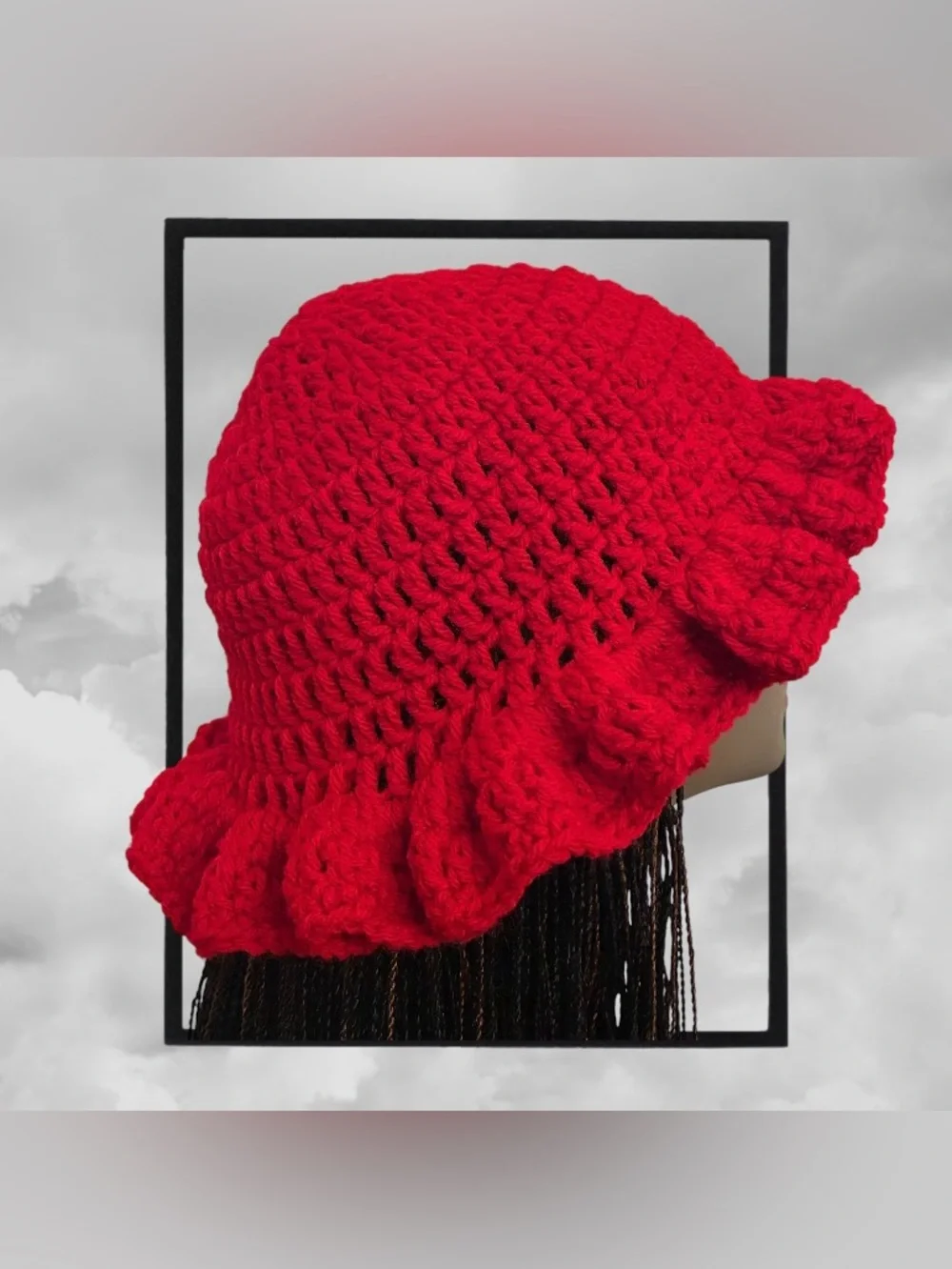 Red Ruffled Handmade Crocheted Bucket Hat - Women's Fashion Accessory